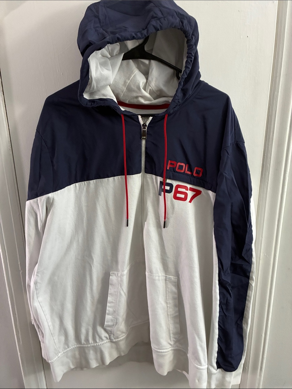 Polo by Ralph Lauren Navy, White & Red Hooded Windbreaker Jacket